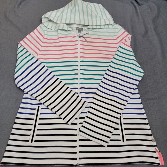 Talbots Tops - T by Talbots Striped Hoodie Sweatshirt Full Zip Pockets Rainbow Athleisure Size